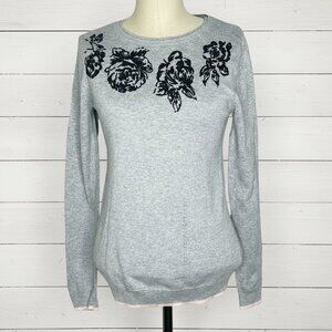 Elle Beaded Roses Scoop Neck Sweater